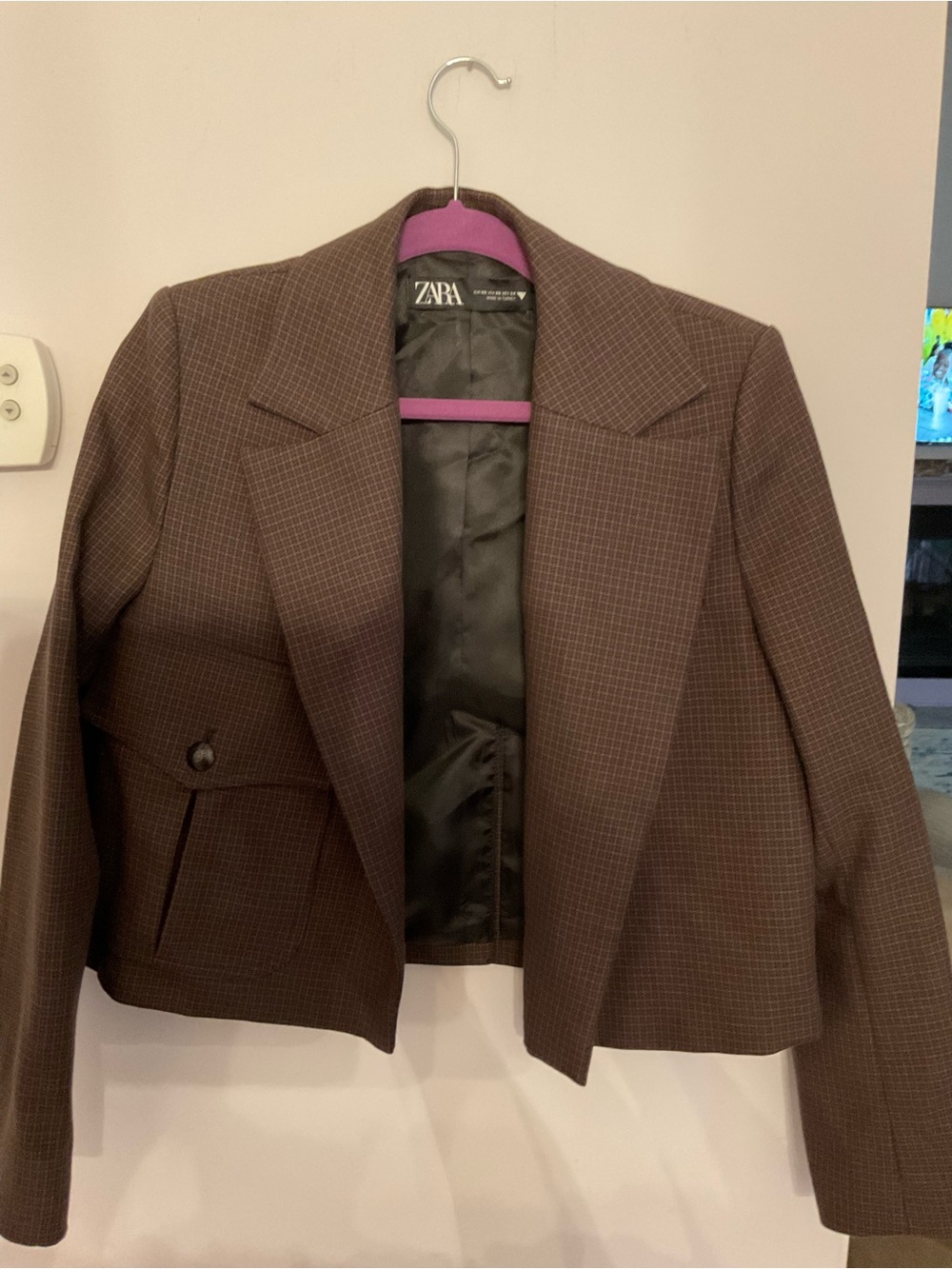 Women’s XS Zara Brown Gingham Cropped Blazer